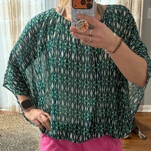 Molly Bracken Green and Teal Printed Batwing Top with bubble hem